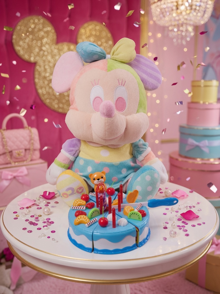 Disney Minnie Mouse Colorful Party pastel patchwork plush from the First Light collection